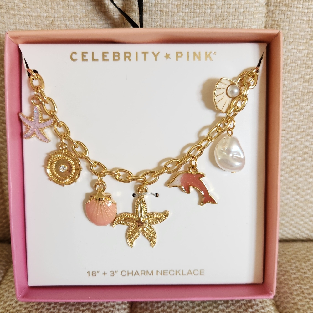 Celebrity Pink Gold and Pink Ocean Charm Necklace